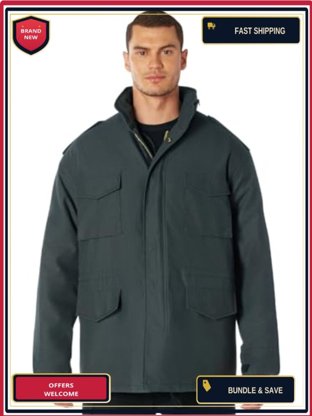 Water Repellent Field Jacket with Removable Liner, Utility Pockets, Military